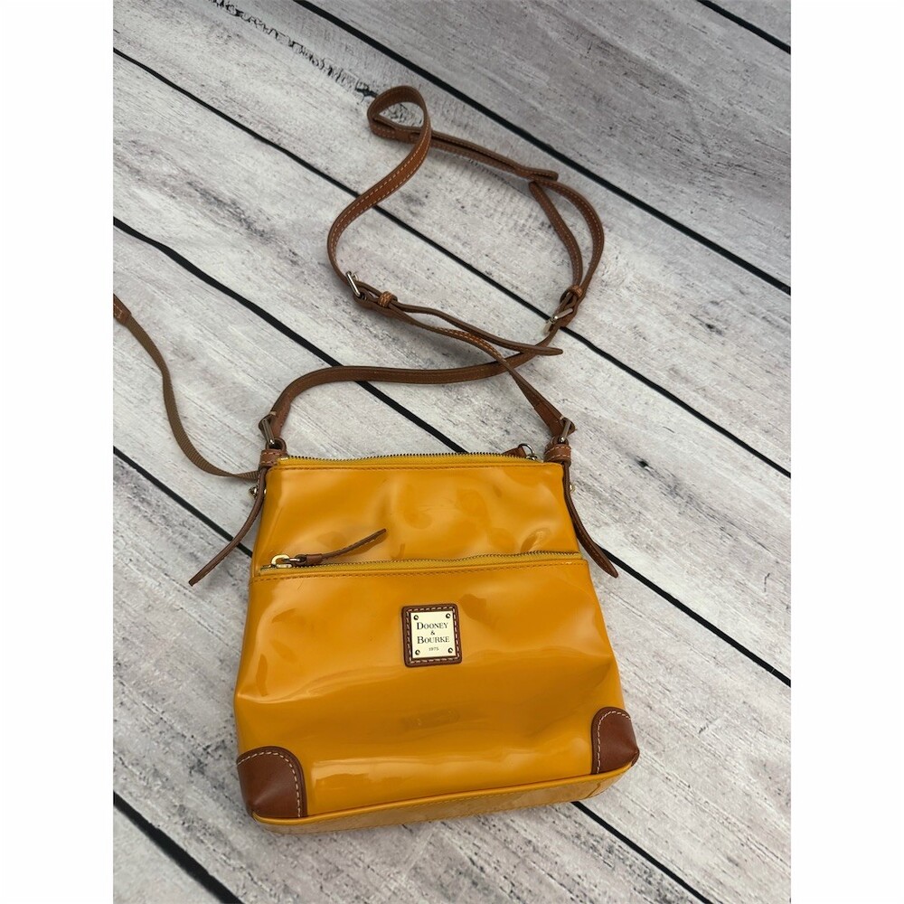 Dooney & Bourke Crossbody Bag Womens Small Yellow Brown Trim Double Zip - Picture 5 of 10